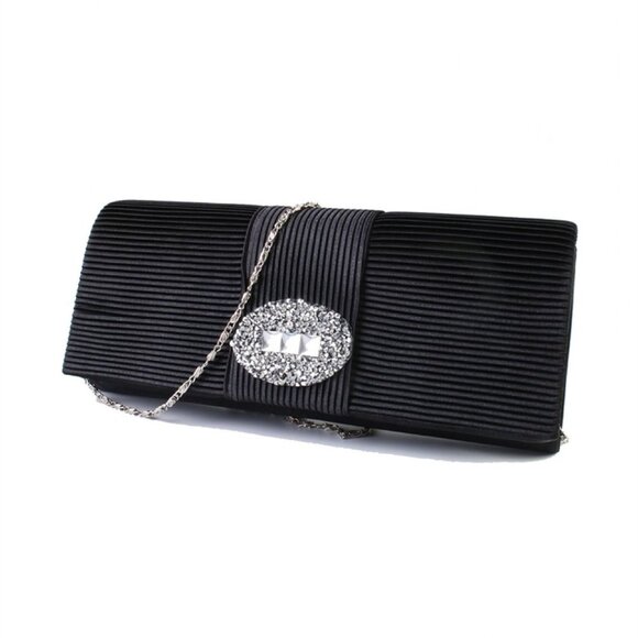 NEW Pleated Satin Formal Clutch Rhinestone Purse Wedding Shoulder Bag Evening - Picture 1 of 9